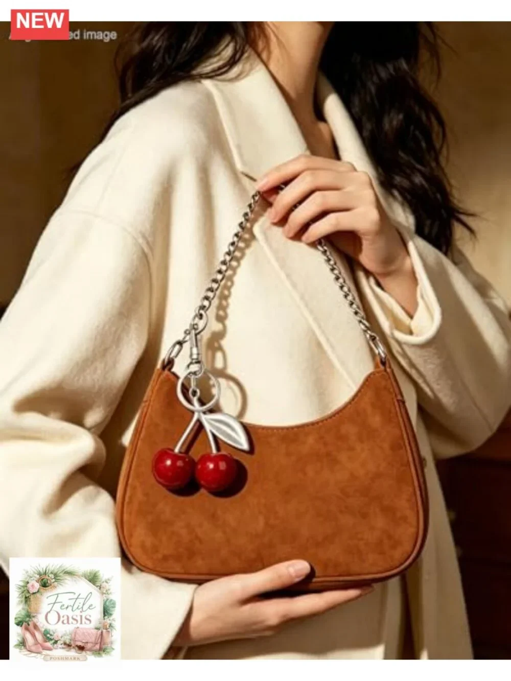 2 Pack Cherry Bag Charm Keychain, Resin & Metal Purse Accessory for Women